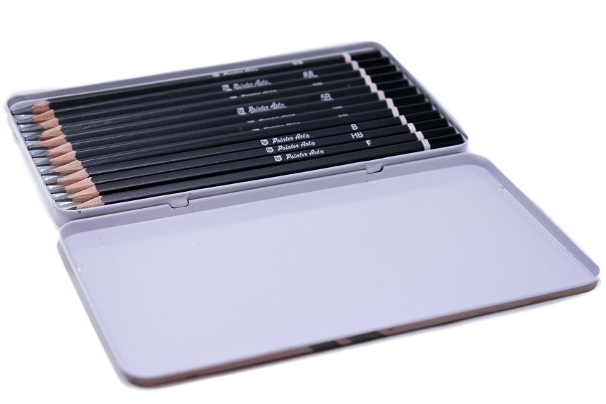 Lapices de Dibujo POINTER 12 pcs. HB B 2B 3B 4B 5B 6B H 2H 3H 4H 5H Estuche metalico