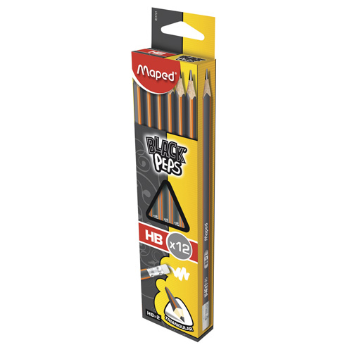 Maped Black´Peps Lápiz de Grafito Sin Madera HB2 Triangular Negro Blister x6