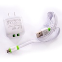 Cargador Micro V8 Puerto USB 2 Entrada AC100-240V(50-60HZ) Salida 5V=2.4A Tecnologia Auto-ID Power Max (12W)+Cable Plano