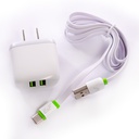 Cargador Tipo C Puerto USB 2 Entrada AC100-240V(50-60HZ) Salida 5V=2.4A Tecnologia Auto-ID Power Max (12W)+Cable Plano