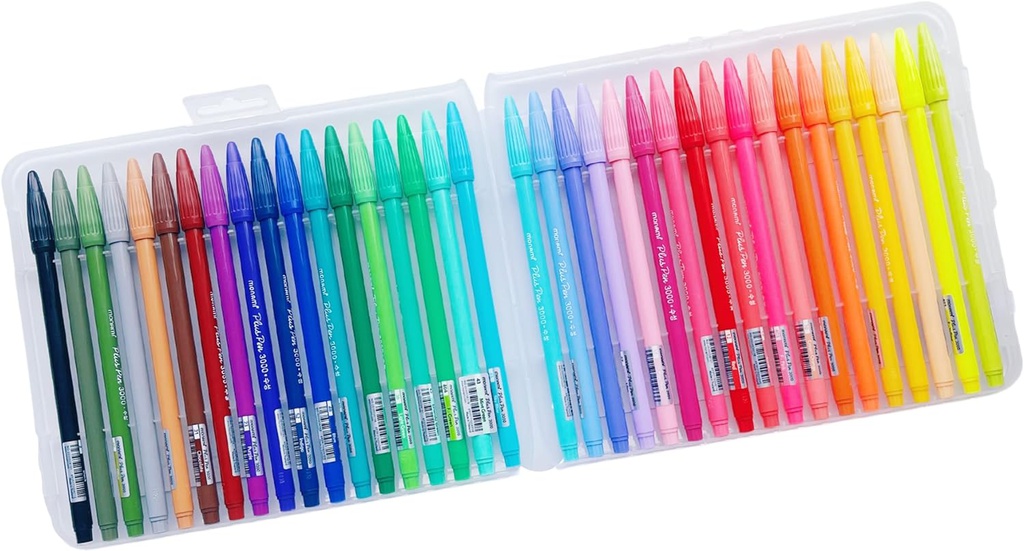 Marcador fine line a base de agua PLUS PEN 3000 estuche rigido Monami de 36 colores