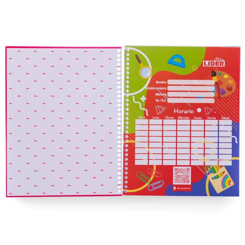 Cuaderno anillado con A/Plasticas Carta Lider 100h 10u