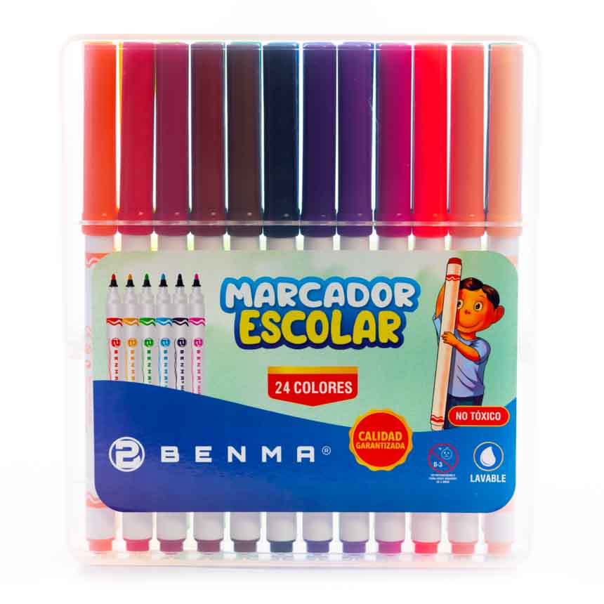 Marcador escolar estuche rigido Benma 24 colores