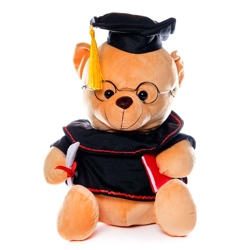 Peluche - osito sentado de graduacion con birrete, altura de 30cm