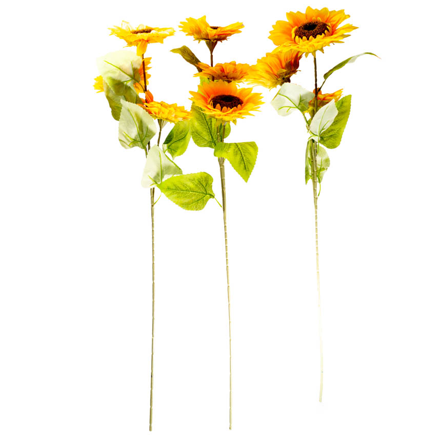 Flor - ramo de 3 girasoles, largo 93 cm, 1 corola 17 cm y 2 corolas de 15cm