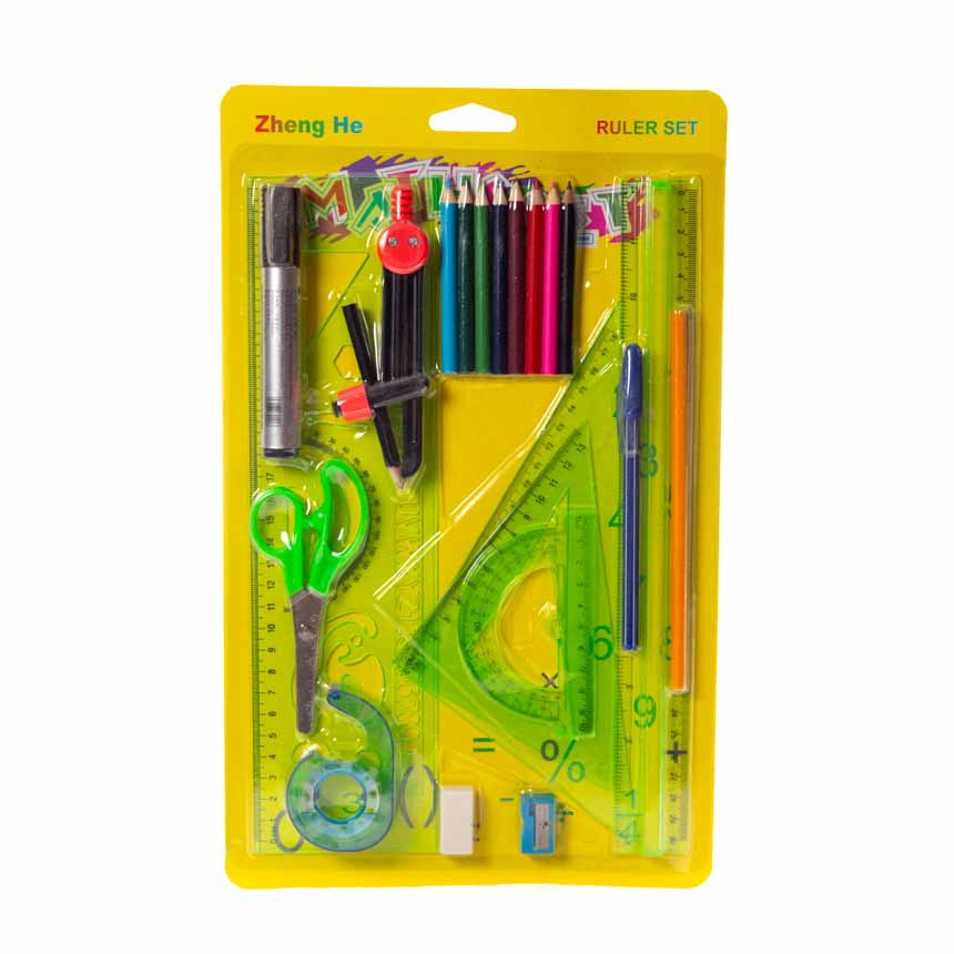 Estuche Geometrico 13pcs + lapices de color