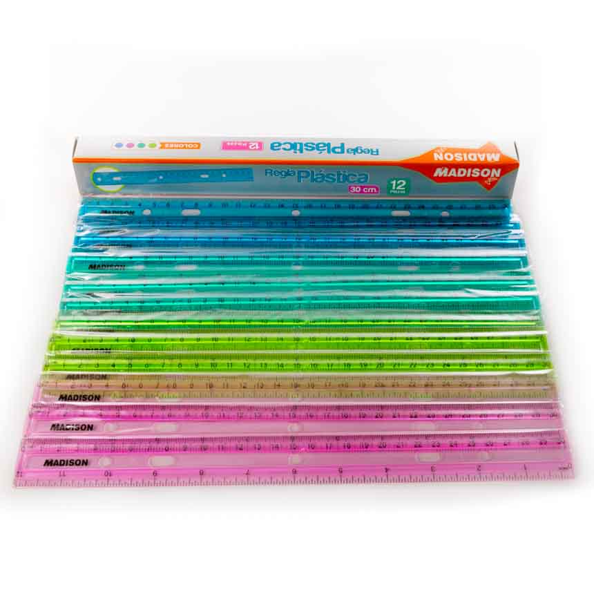 Regla colores transparentes 30cm Madison cajita de 12 pcs