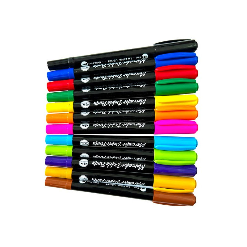 Marcador Escolar Doble Punta Extrafina de 12 colores