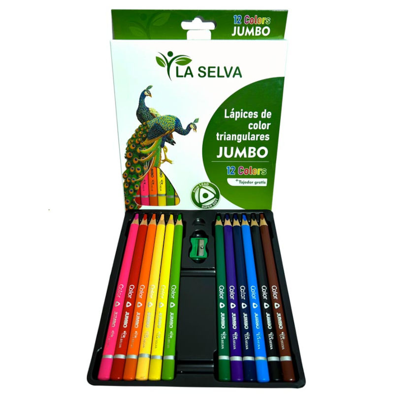 Color largo tiangular JUMBO mina 5mm soft La Selva de 12 colores + tajador