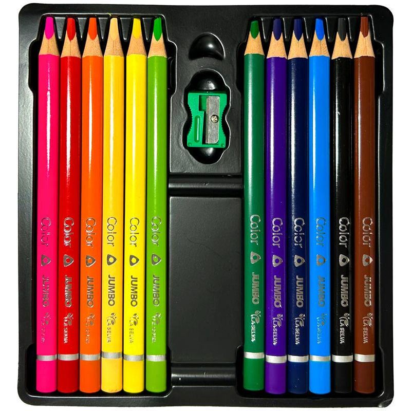 Color largo tiangular JUMBO mina 5mm soft La Selva de 12 colores + tajador