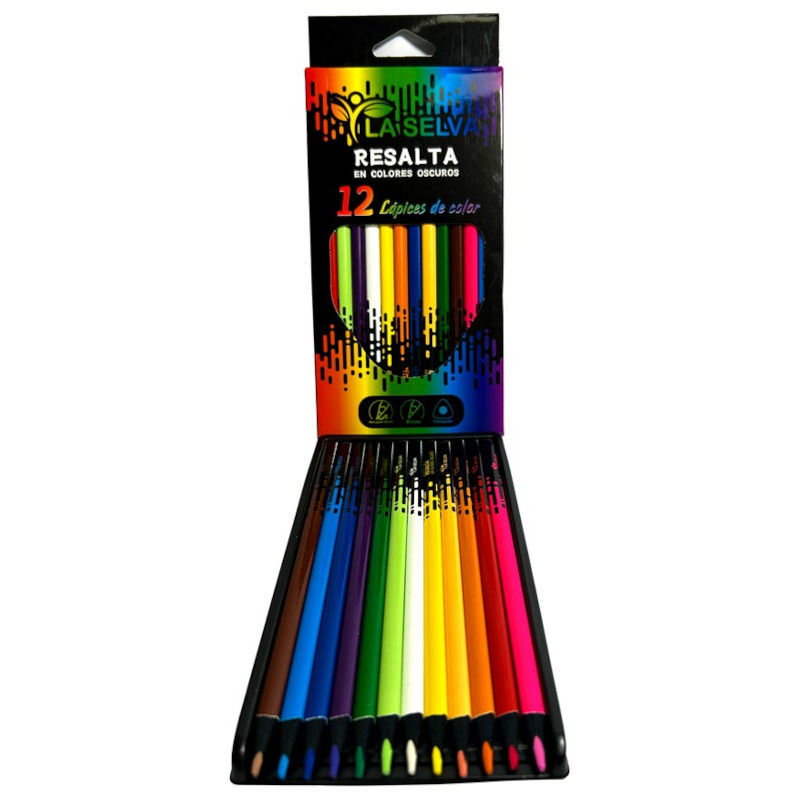 Color largo triangular 3mm para superficies oscuras La Selva de 12 colores + tajador
