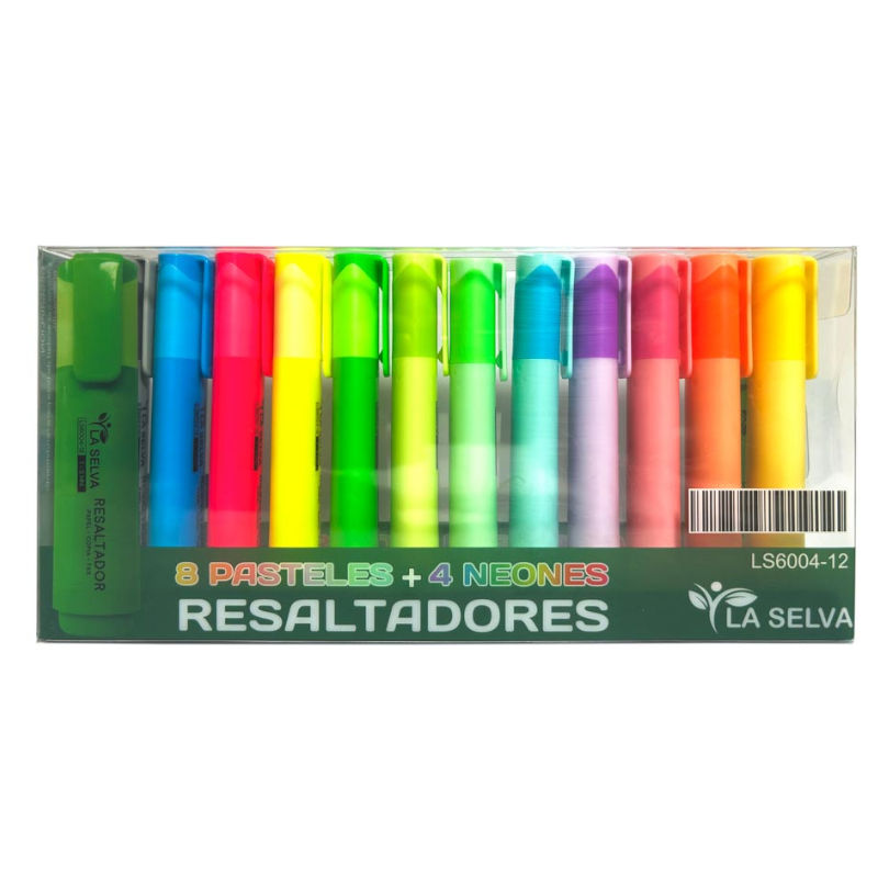 Resaltador jumbo 8 color pastel + 4 color neon La Selva de 12 colores