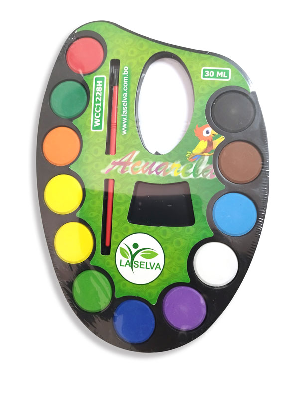 Acuarelas escolares tipo Paleta La Selva 12 colores