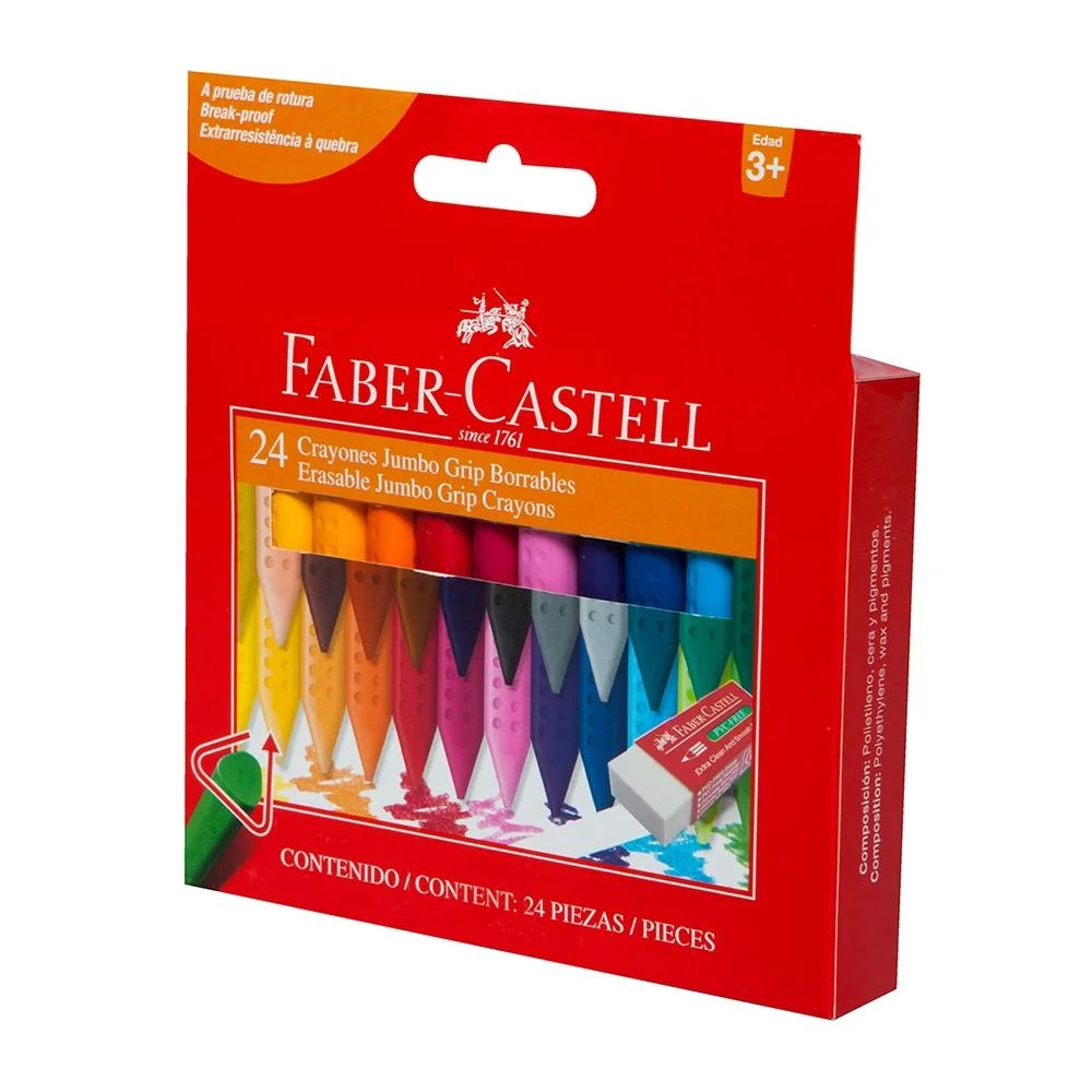 Crayon Jumbo Faber Castell Grip Borrables 12 colores