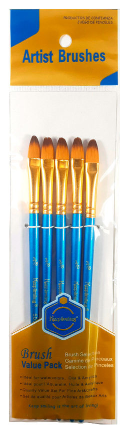 Paquete de Pincel lengua de gato Mango AZUL 5PCS 3/8 #8