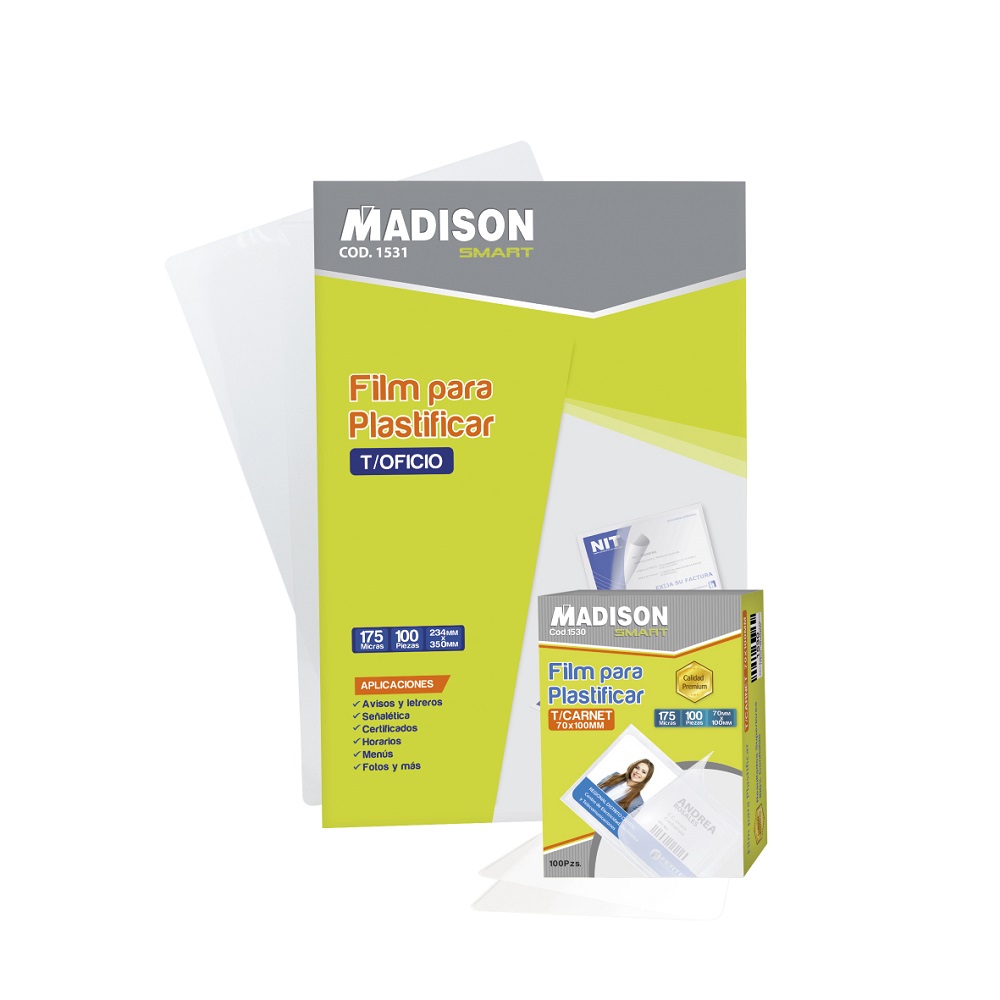 Film para Plastificar 175 micras 234x300mm Madison 100pcs T/Carta