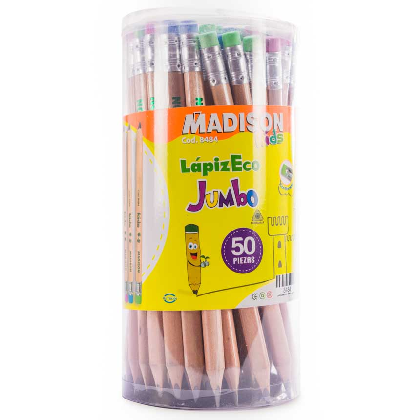 Lapiz Negro Jumbo + Borrador de Colores Madison 50u