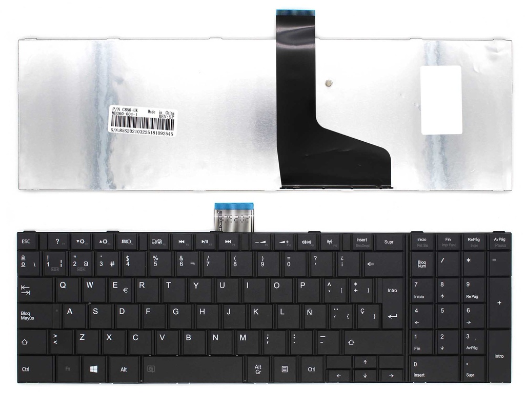 Teclado para Laptop Español TOSHIBA SAT. C850, C855 Tecla Junta  Negro Numerico Numerico