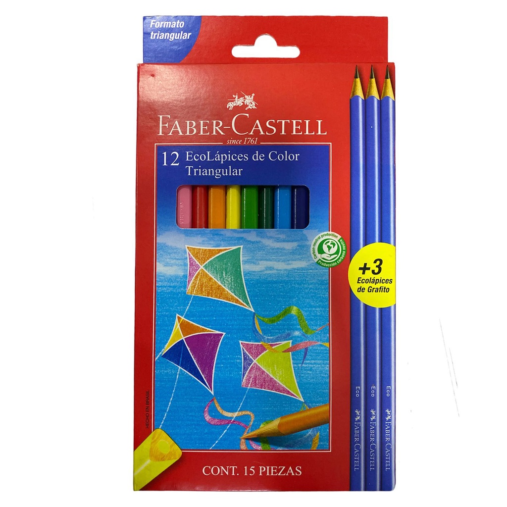 Color largo triangular Faber Castell 12 colores + 3 lapiz negro