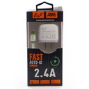 Cargador Tipo C Puerto USB 2 Entrada AC100-240V(50-60HZ) Salida 5V=2.4A Tecnologia Auto-ID Power Max (12W)+Cable Plano