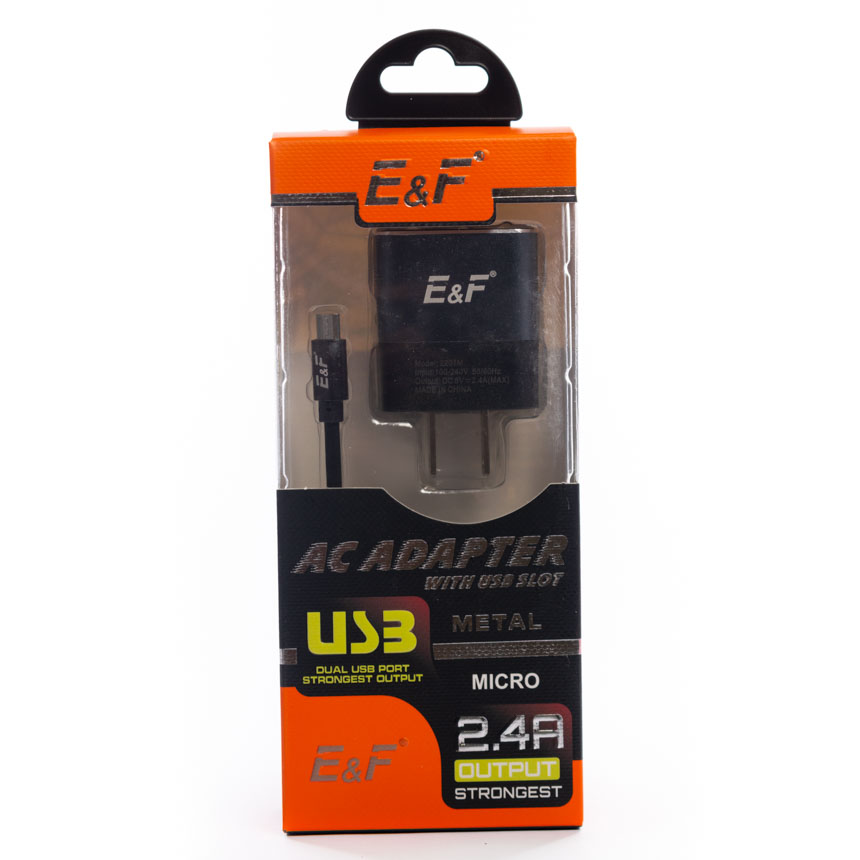 Cargador Micro V8 Puerto USB 2 Entrada AC100-240V(50-60HZ) Salida  5V=2.4A Tecnologia Auto-ID Power Max (12W) Pin Plano