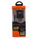 Cargador Micro V8 Puerto USB 2 Entrada AC100-240V(50-60HZ) Salida  5V=2.4A Tecnologia Auto-ID Power Max (12W) Pin Plano
