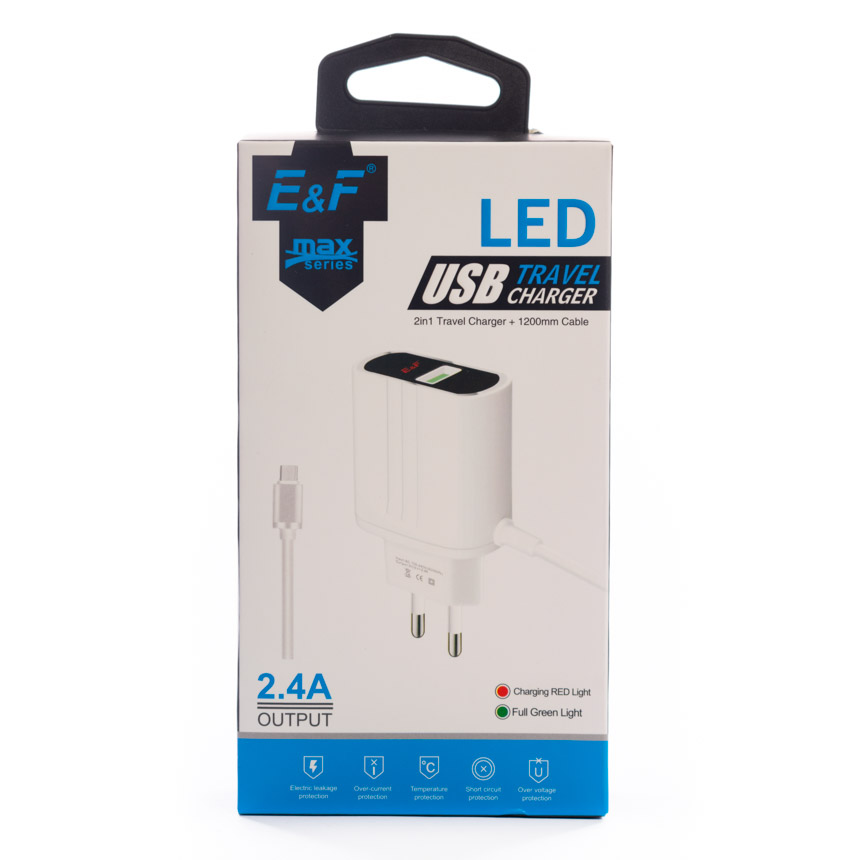 Cargador Micro V8 Directo 3.0 1 USB EU Pin Luz LED inteligente