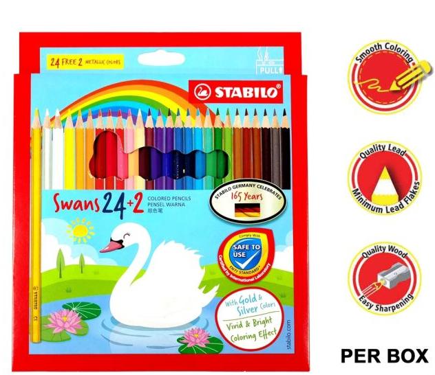 Color largo Swans Stabilo de 24 colores + 2 dorado/plateado