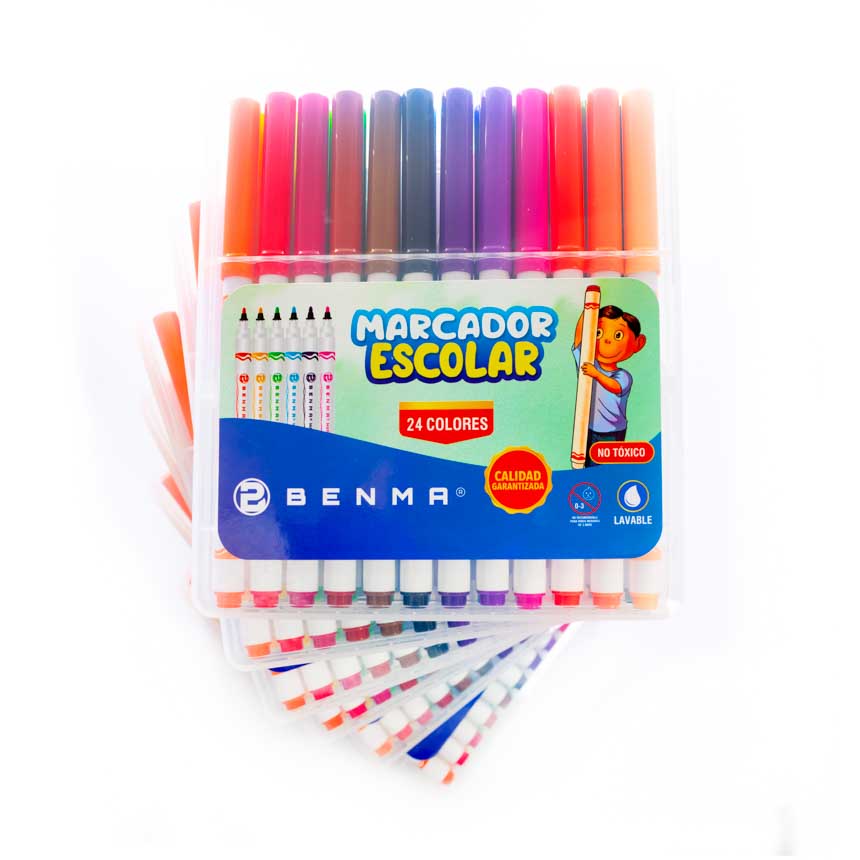 Marcador escolar estuche rigido Benma 24 colores