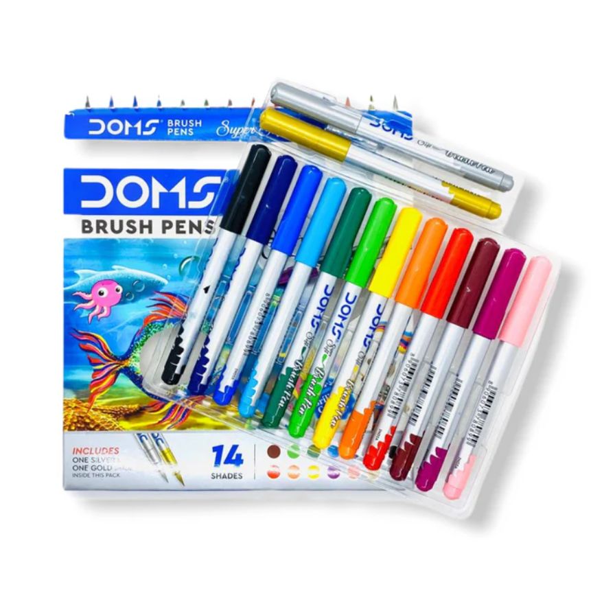 Marcador punta pincel o brush pen, super soft tip DOMS cajita de 14 colores