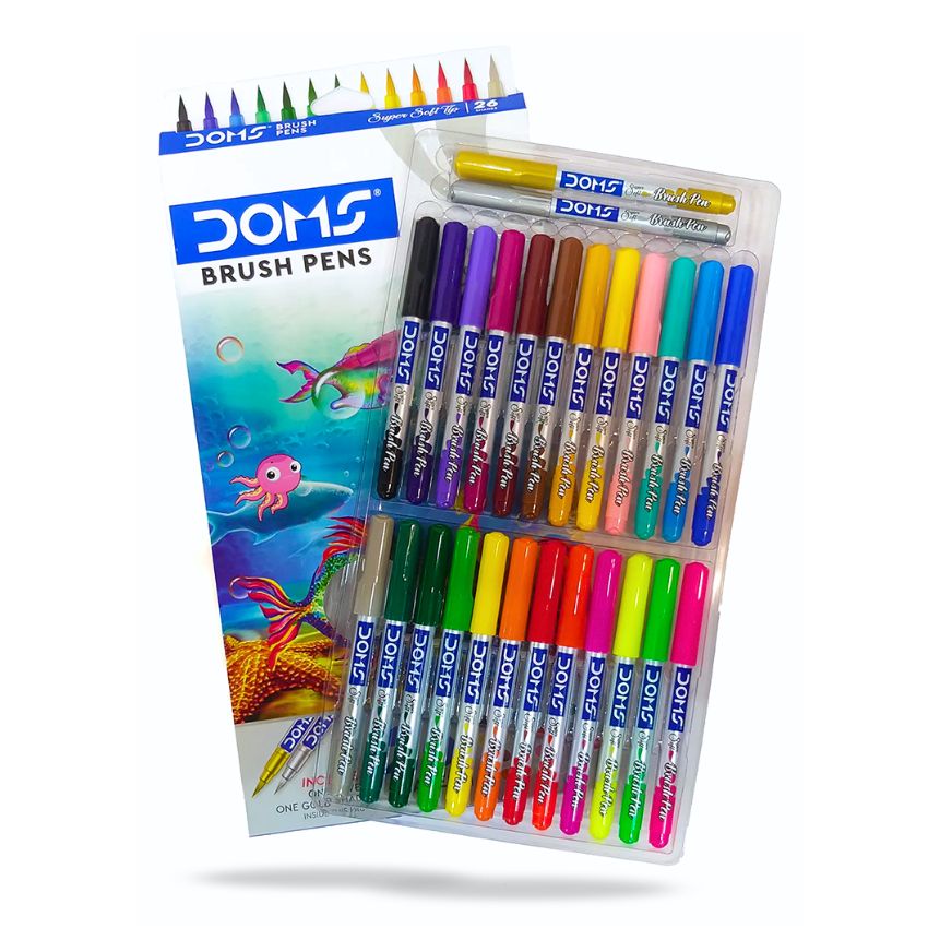 Marcador punta pincel o brush pen, super soft DOMS cajita de 26 colores