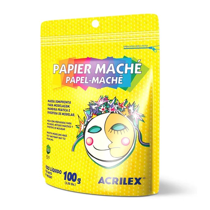 Papel Mache masa semipreparada Acrilex bolsa de 100gr.