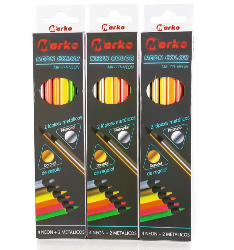 Color Largo NEON Marko 6 lapices, 4 neones y 3 metalicos