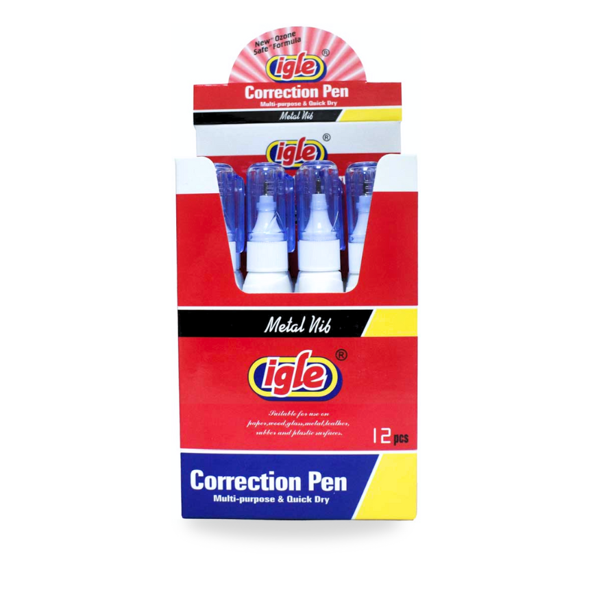 Corrector liquido tipo boligrafo punta metal nib de Igle de 7ml.12pcs.