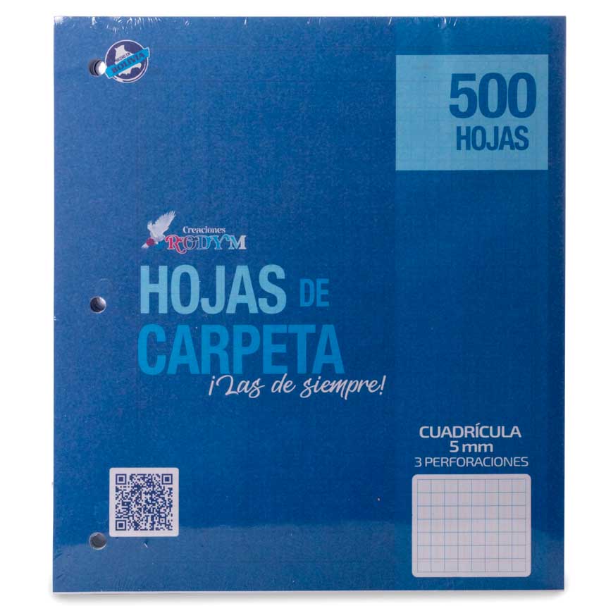 Hojas de carpeta RODYM cuadro 5mm 3 perforaciones 500hjs