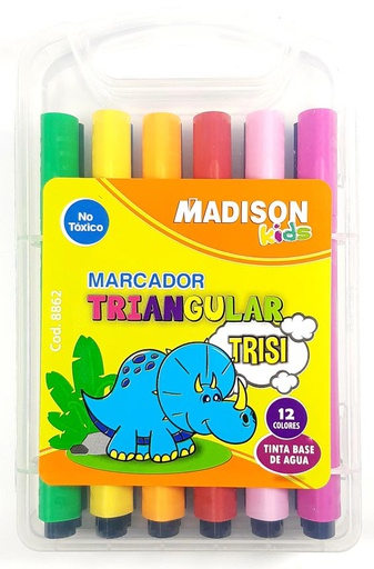 Marcador triangular Jumbo estuche rigido TRISI MADISON kids 12 colores