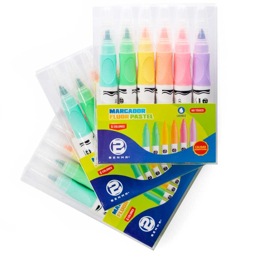 Resaltador marcador fluor pastel BENMA 6 colores