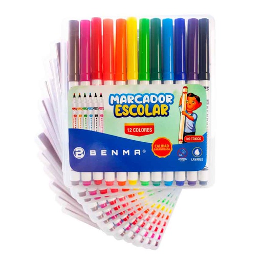 Marcador escolar estuche rigido Benma 12 colores