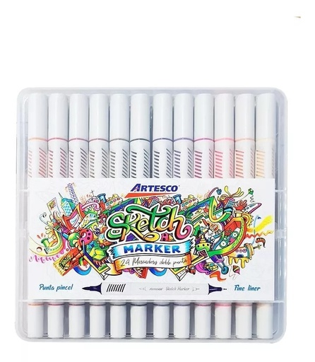 Marcador Artesco SKETCH en Estuche Rigido de 24 colores