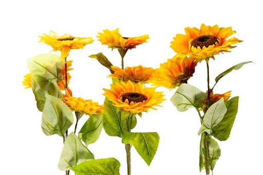 Flor - ramo de 3 girasoles, largo 93 cm, 1 corola 17 cm y 2 corolas de 15cm